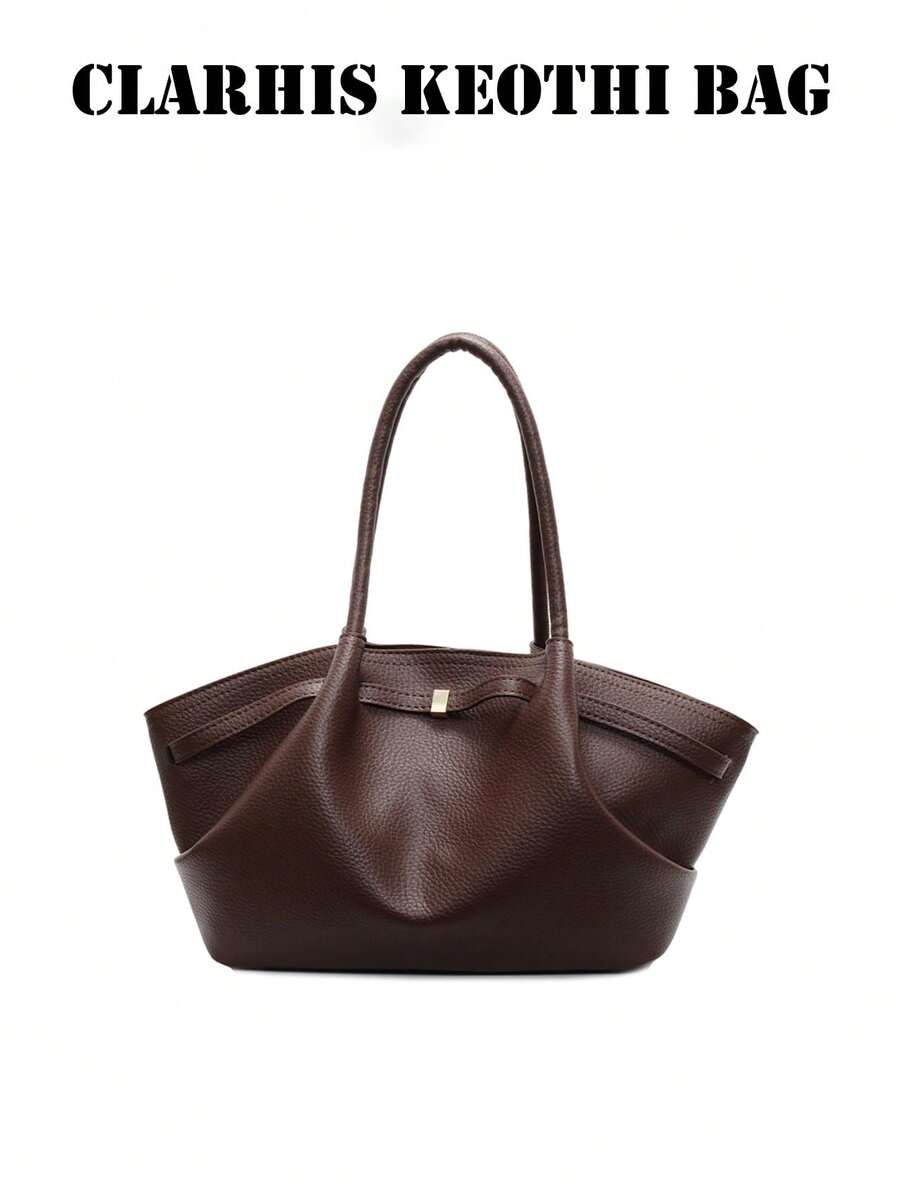 Brown PU Women's Tote Bag, Elegant Metal Buckle Handbag, Large Capacity Commuter Shoulder Bag, Suitable For Office Workers, Students, Teachers, Casual Daily Shopping And Work