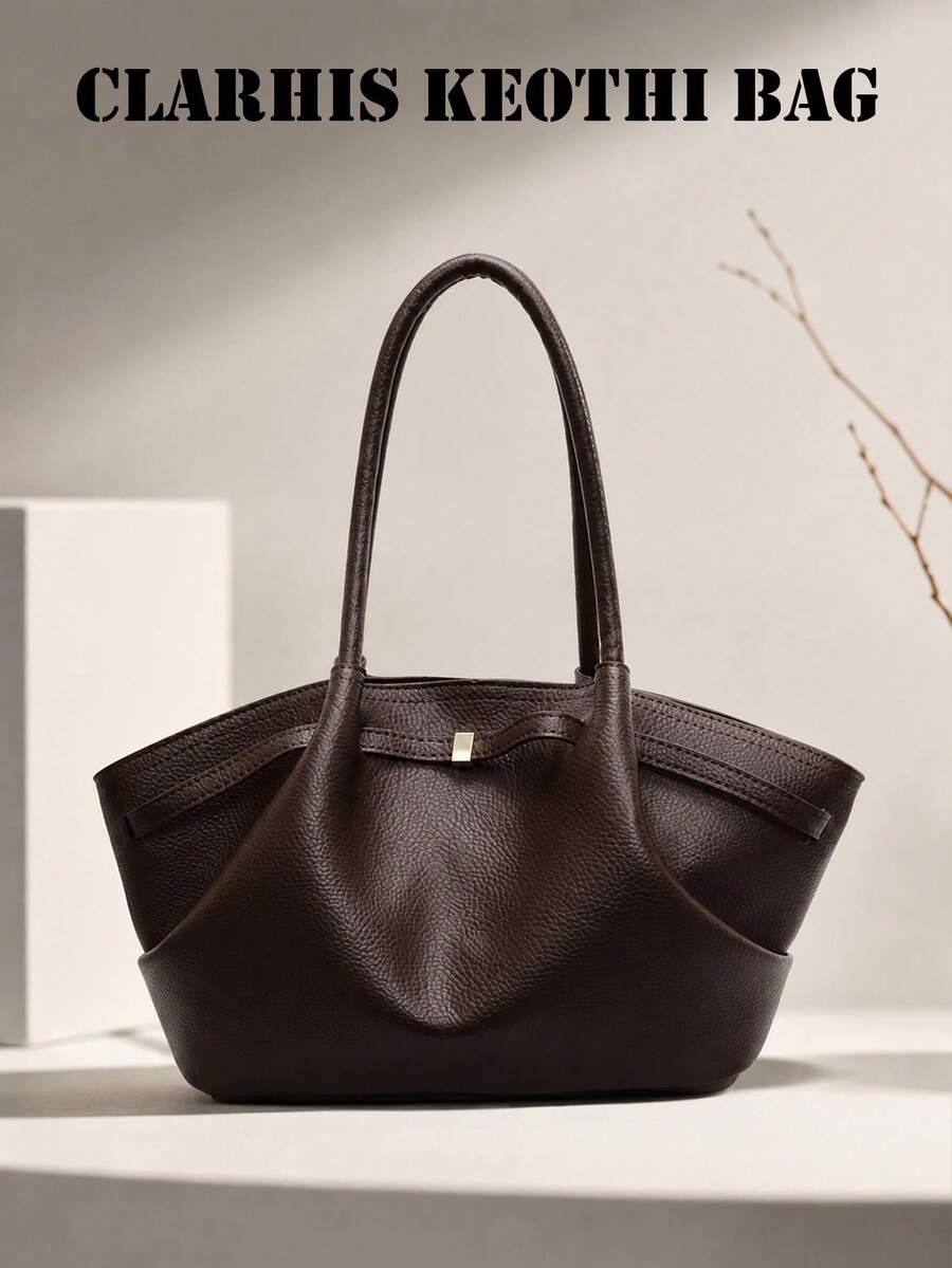 Brown PU Women's Tote Bag, Elegant Metal Buckle Handbag, Large Capacity Commuter Shoulder Bag, Suitable For Office Workers, Students, Teachers, Casual Daily Shopping And Work