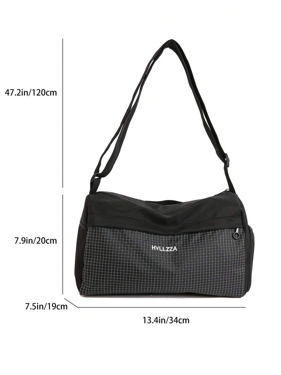 1pc Black Large Capacity Colorblock Nylon Tote Bag Women's Shoulder Travel Bag