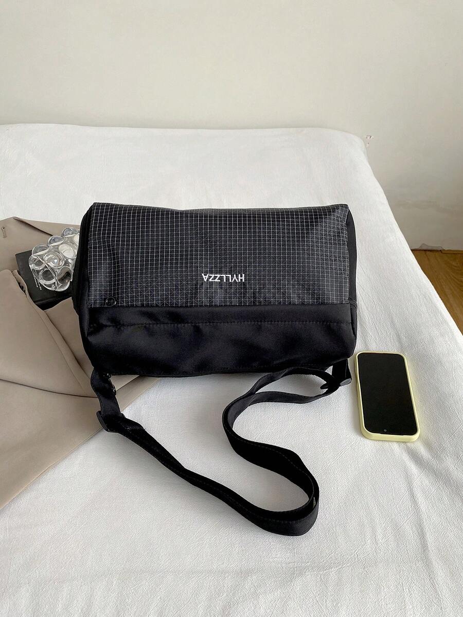 1pc Black Large Capacity Colorblock Nylon Tote Bag Women's Shoulder Travel Bag