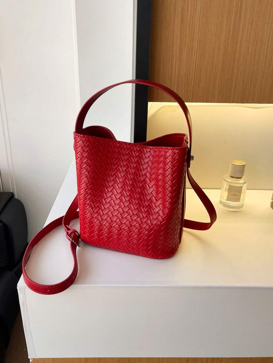 Woven Large Capacity Tote Bag, Shoulder Crossbody Bucket Bag For Women, Retro Versatile