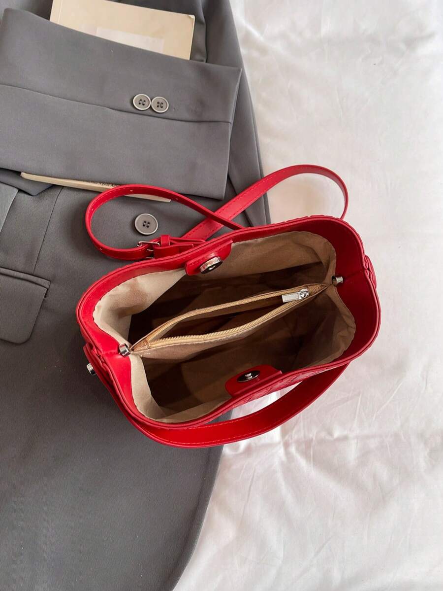 Woven Large Capacity Tote Bag, Shoulder Crossbody Bucket Bag For Women, Retro Versatile