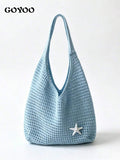 Summer Women'S Vintage Vacation Style,Women Hollow Knitted Shoulder Bag,Simple Crochet Handbag,Lightweight Casual Hollow Out Pattern Crochet Bag