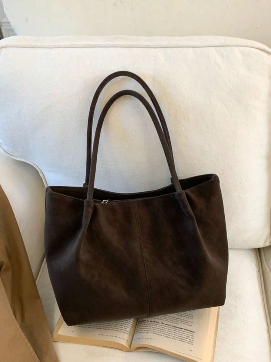 2026 New Coffee Colored Suedette Large Capacity Bag, Women's Shoulder Bag, Commuting Bag, Daily Travel Charm Versatile Armpit Bag With Small Bag
