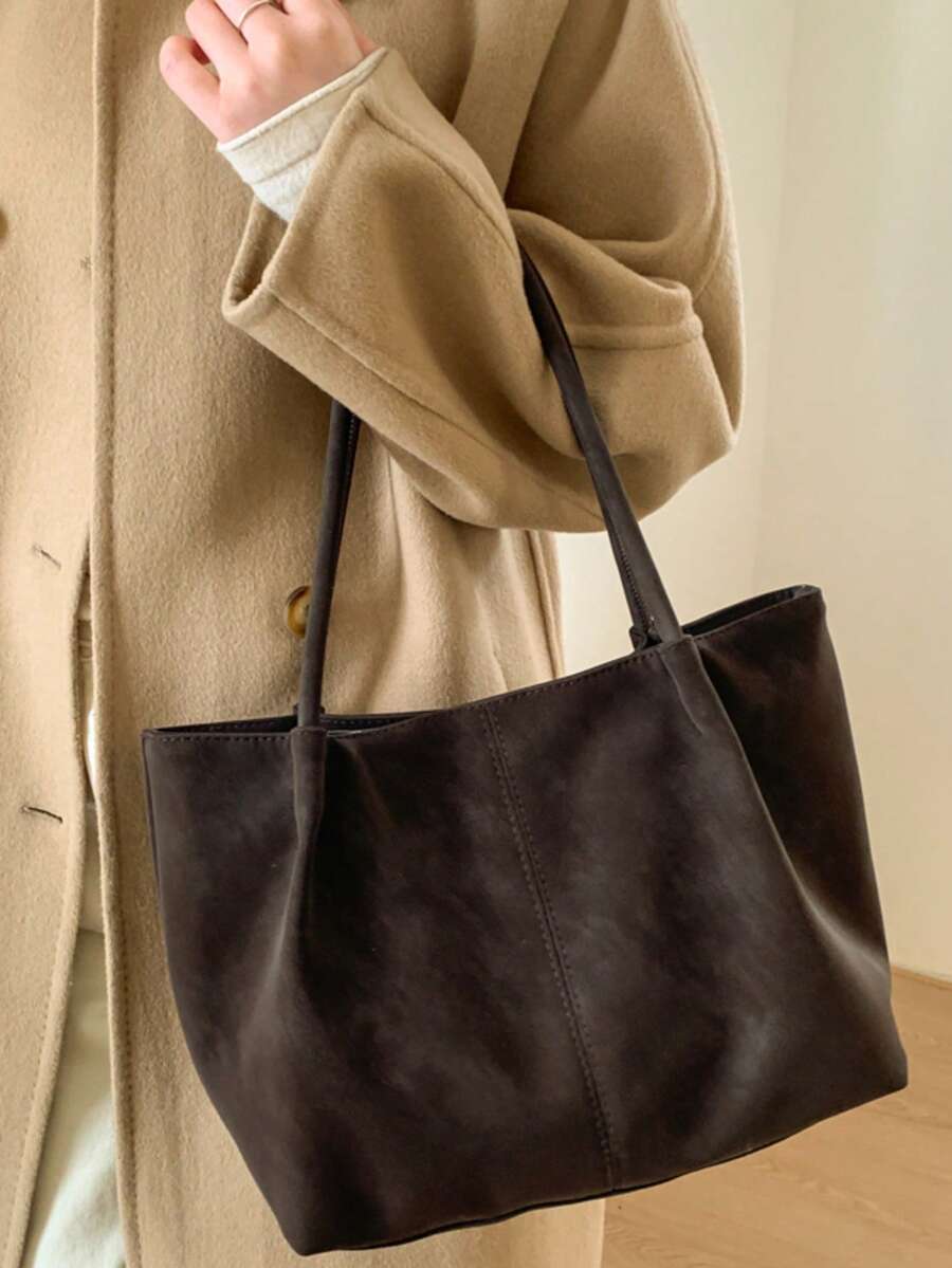 2026 New Coffee Colored Suedette Large Capacity Bag, Women's Shoulder Bag, Commuting Bag, Daily Travel Charm Versatile Armpit Bag With Small Bag
