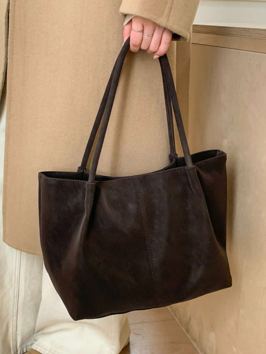 2026 New Coffee Colored Suedette Large Capacity Bag, Women's Shoulder Bag, Commuting Bag, Daily Travel Charm Versatile Armpit Bag With Small Bag