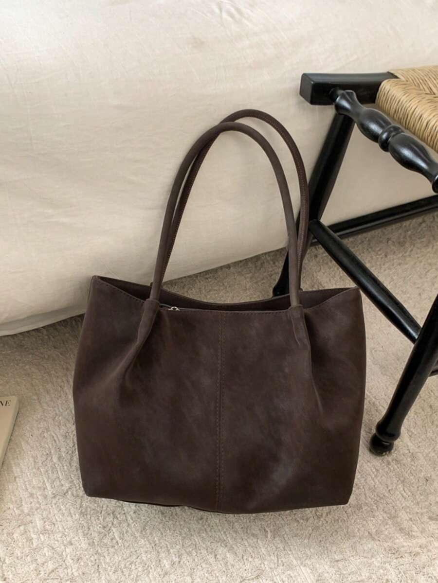 2026 New Coffee Colored Suedette Large Capacity Bag, Women's Shoulder Bag, Commuting Bag, Daily Travel Charm Versatile Armpit Bag With Small Bag