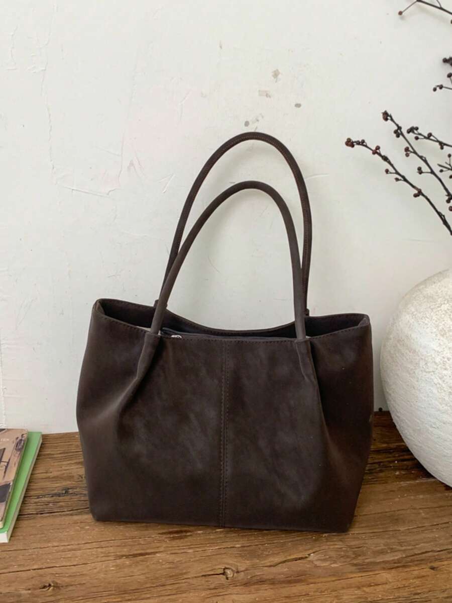 2026 New Coffee Colored Suedette Large Capacity Bag, Women's Shoulder Bag, Commuting Bag, Daily Travel Charm Versatile Armpit Bag With Small Bag