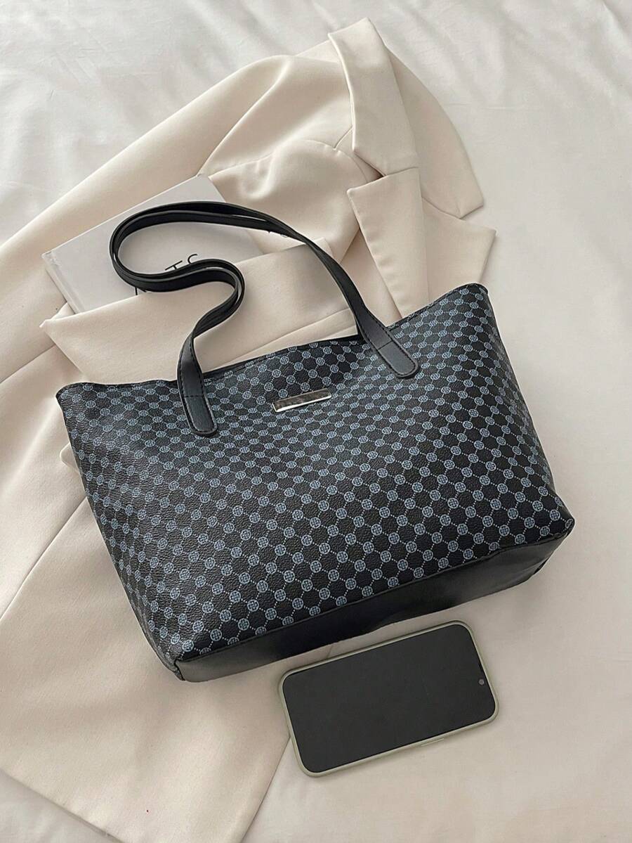 All-Over Print Shoulder Tote Bag, Vintage Letter Print Handbag, Small Tote Bag, Perfect Underarm Bag For Women's Shopping, Commuting, Daily Use And Students Back To School