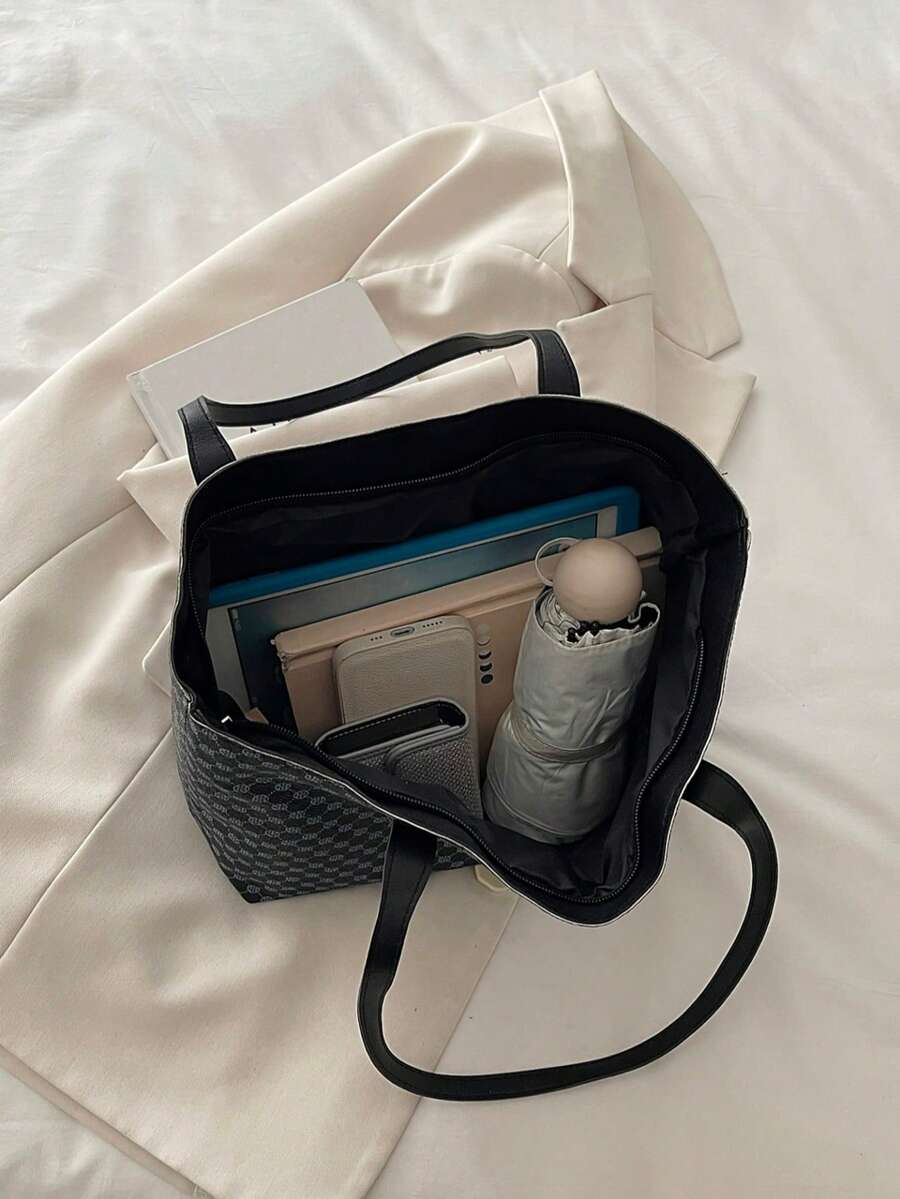 All-Over Print Shoulder Tote Bag, Vintage Letter Print Handbag, Small Tote Bag, Perfect Underarm Bag For Women's Shopping, Commuting, Daily Use And Students Back To School