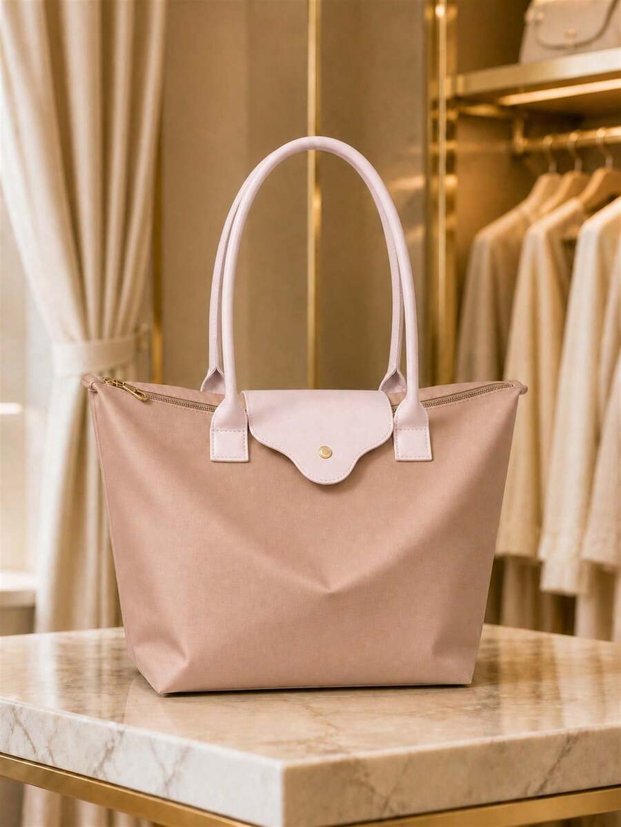 1pc Minimalist Versatile Casual Solid Color Large Zipper Large Capacity Women's Shoulder Tote Bag/Crossbody Bag, Can Add Pendant, Suitable For Shopping, Vacation, Work, Commuting, Fashion Women's Shou