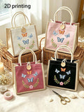 Butterfly Flower (2D Print) Canvas Tote Bag, Women's Cute Shoulder Handbag