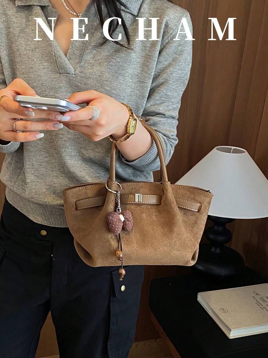 1pc Large Capacity Solid Color Premium Fashion Shoulder Bag Casual Daily Tote Bag (Without Pendant)