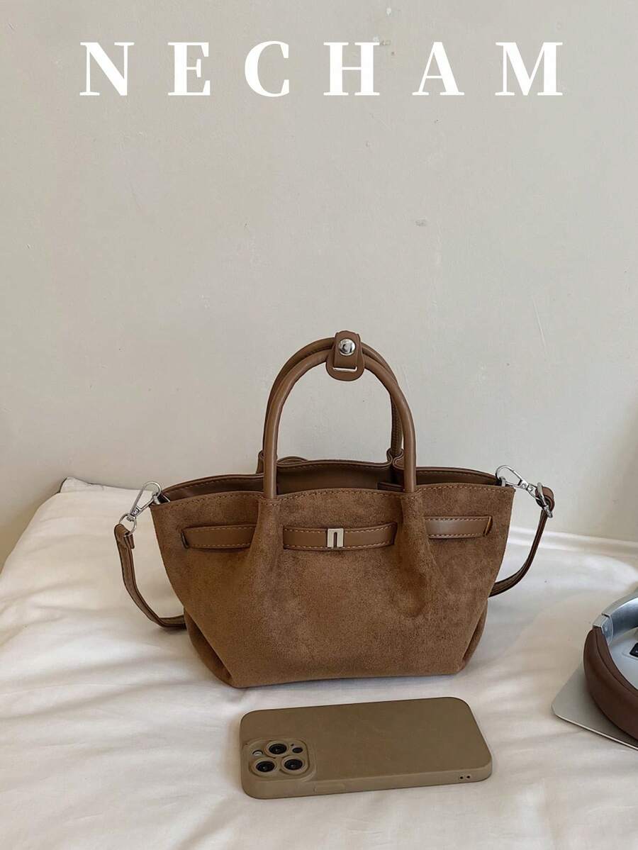 1pc Large Capacity Solid Color Premium Fashion Shoulder Bag Casual Daily Tote Bag (Without Pendant)