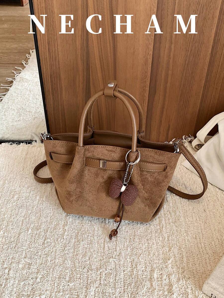 1pc Large Capacity Solid Color Premium Fashion Shoulder Bag Casual Daily Tote Bag (Without Pendant)