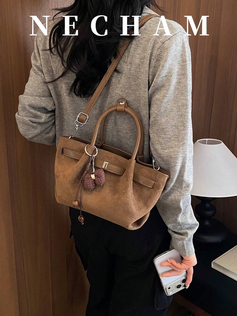 1pc Large Capacity Solid Color Premium Fashion Shoulder Bag Casual Daily Tote Bag (Without Pendant)