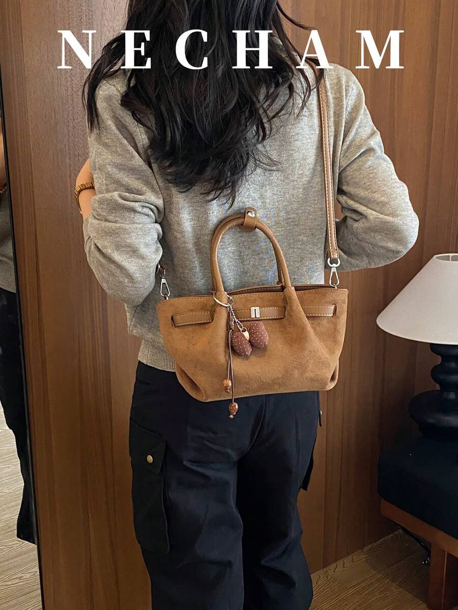 1pc Large Capacity Solid Color Premium Fashion Shoulder Bag Casual Daily Tote Bag (Without Pendant)