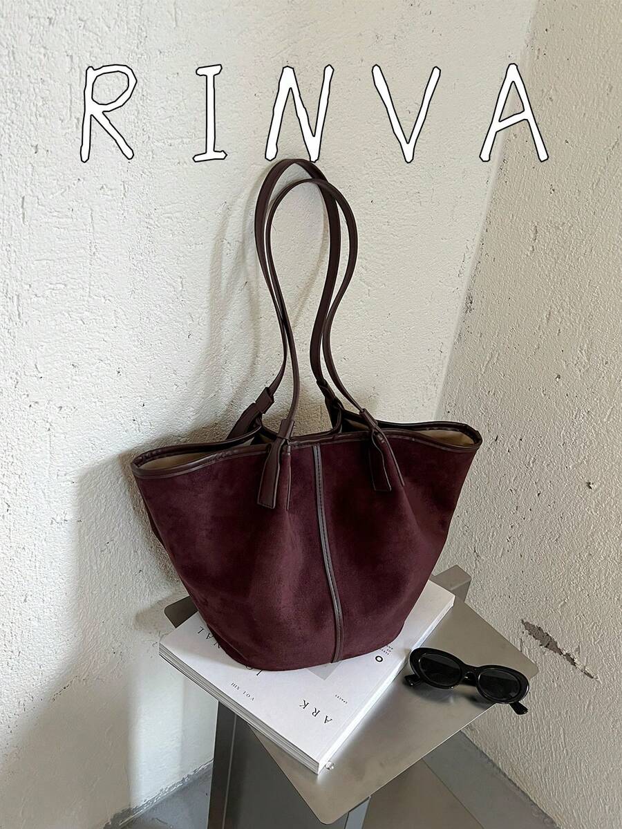 Women's Vintage Suede Tote Bag, Minimalist Large Capacity Shoulder Handbag, Elegant Casual Work Purse For Daily Travel Fashion