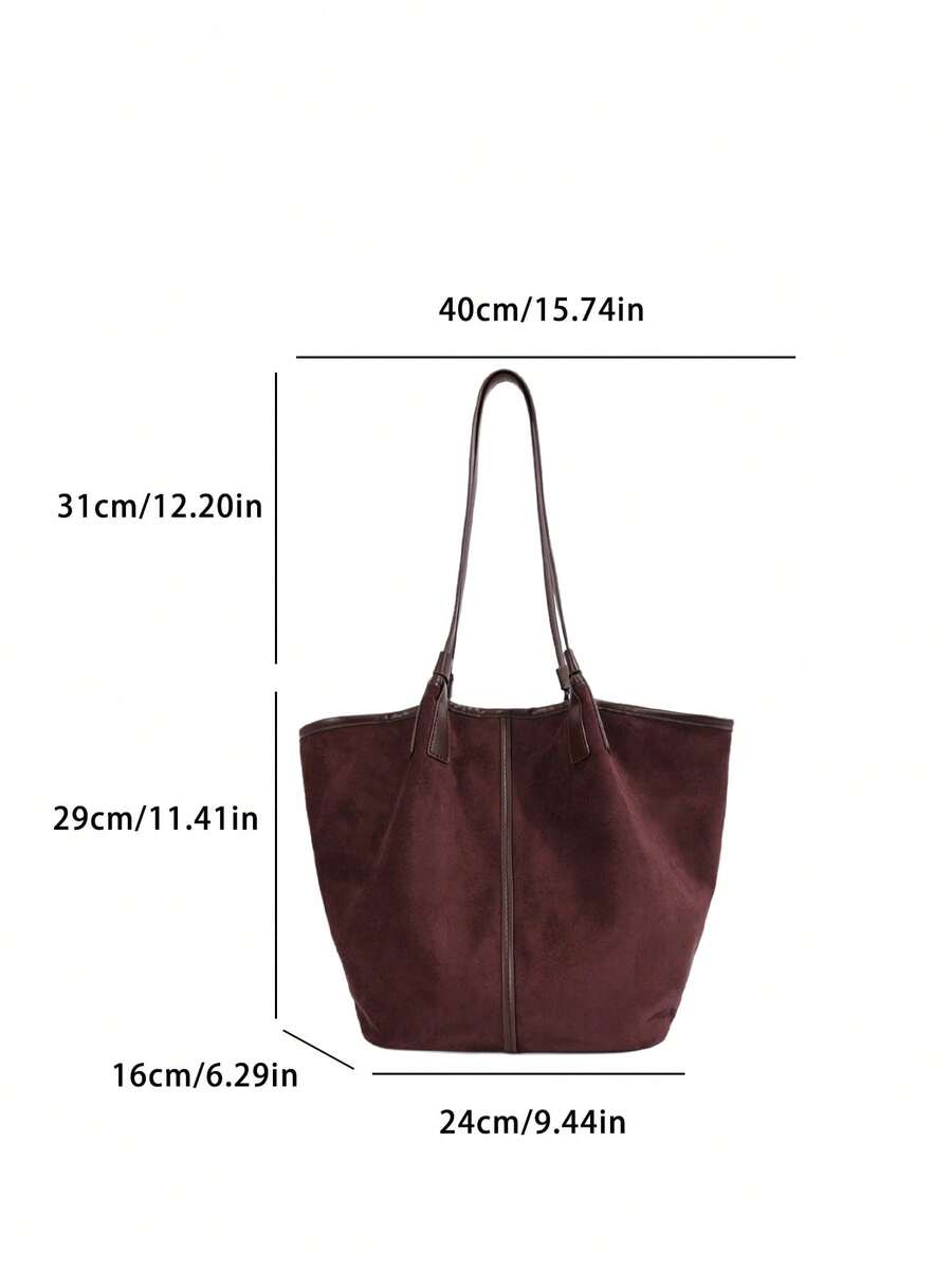 Women's Vintage Suede Tote Bag, Minimalist Large Capacity Shoulder Handbag, Elegant Casual Work Purse For Daily Travel Fashion