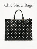 Women's Tote Handbag, Square Tote Bag, Polka Dot Print, Smooth Faux Leather, Metal Buckle Top Handle, Large Capacity, School Bag, College Campus