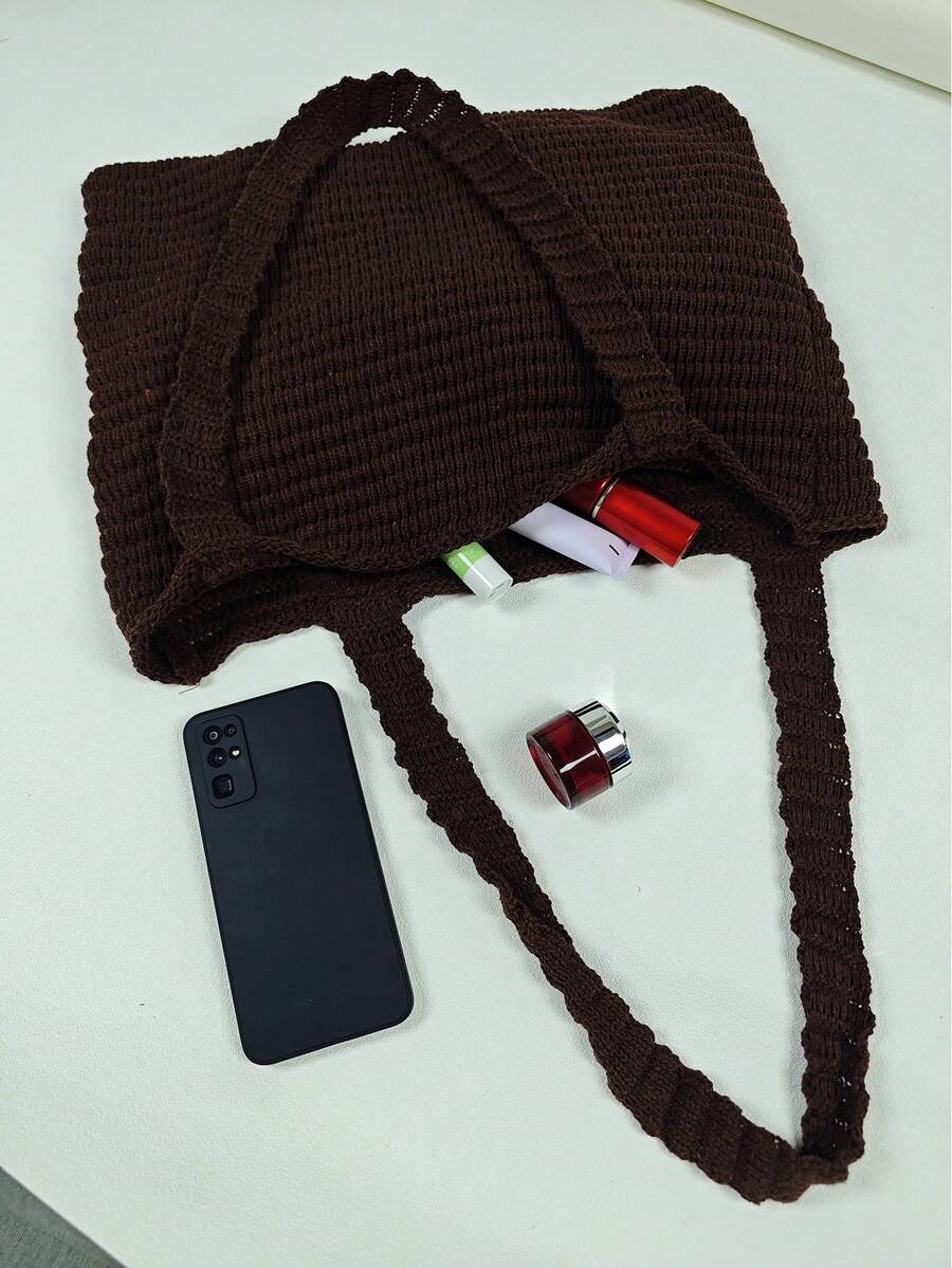 Women's Tote Bag, Back To School Crochet Woven Bag, Large Women's Handbag, Women's Knitted Shoulder Bag, Crochet Woven Bag, Girls' Crochet Woven Bag, Summer Beach Tote Bag, Large Capacity Student Summ