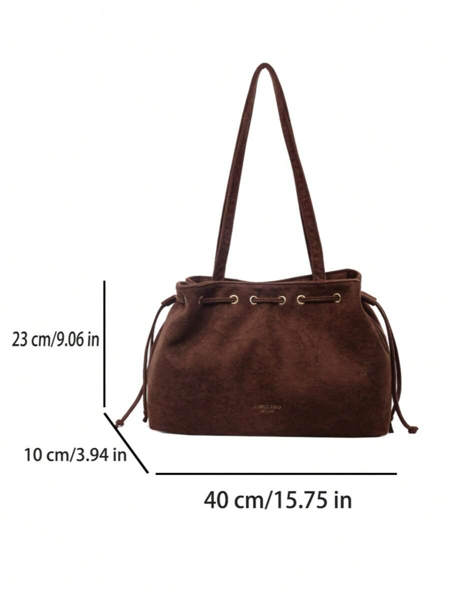 low tea 1pc Minimalist Fashion Suede Fabric Shoulder Small Tote Bag, Suitable For Commuting, Shopping, Etc.