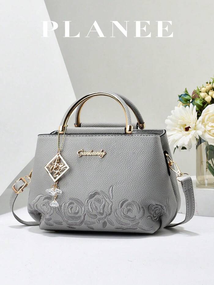Elegant Quilted Detail Handbag, Fashionable Double Handle Work Tote Bag