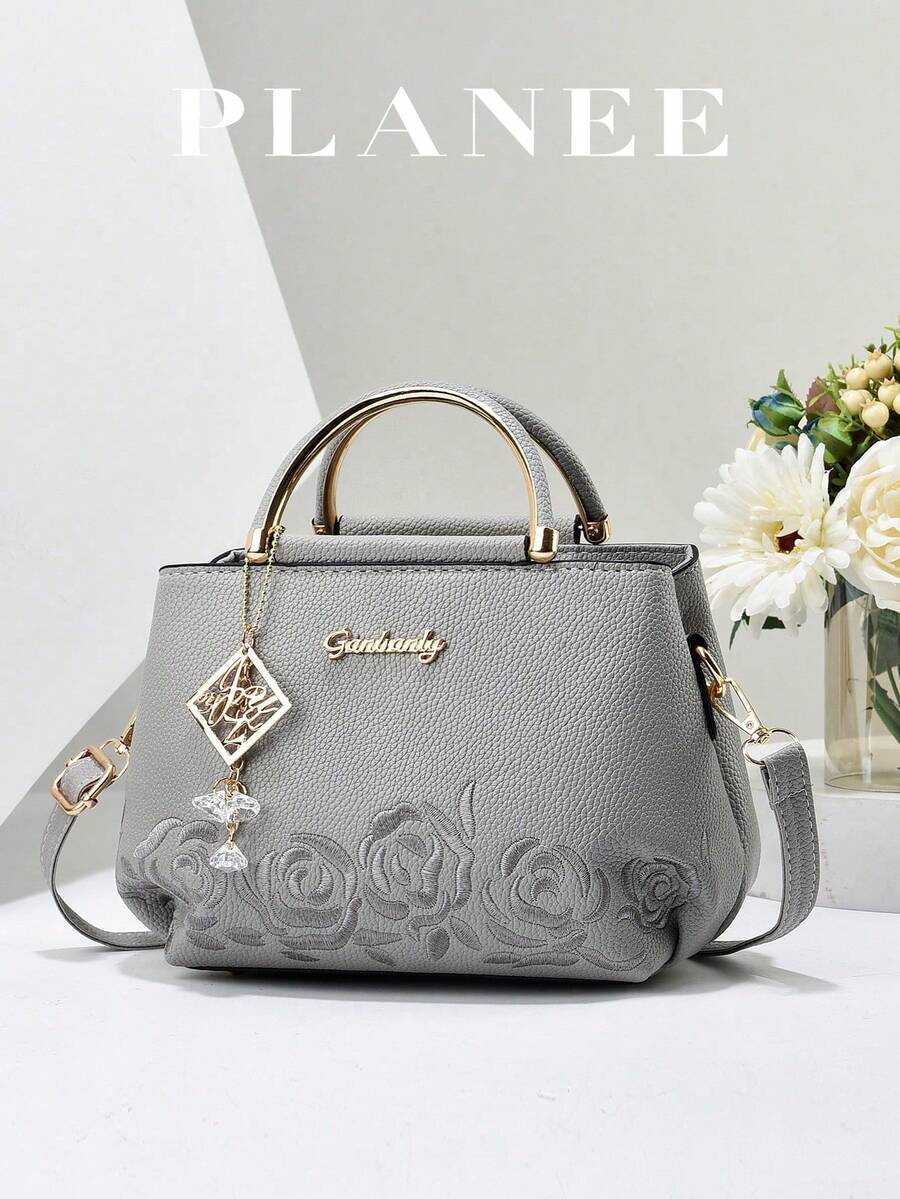 Elegant Quilted Detail Handbag, Fashionable Double Handle Work Tote Bag, Women Faux Leather Shoulder Bag, Top Handle Shoulder Crossbody Bag