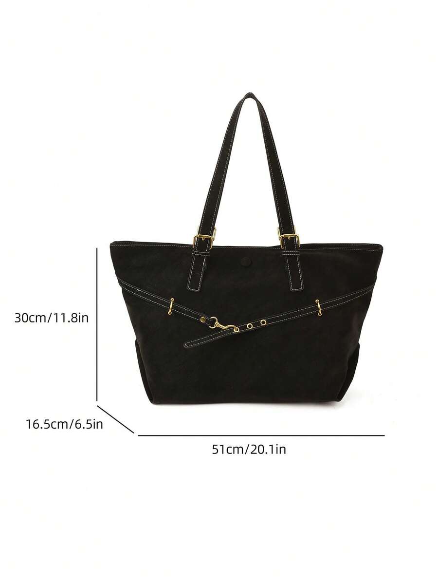 Metal Eyelet Belt Hardware Decor, Large Capacity Tote Bag With Built-In Multi-Layer Compartment Storage Inner Pockets, Can Store Books, Tablets, Makeup, Umbrellas, Digital Devices And Various Commute