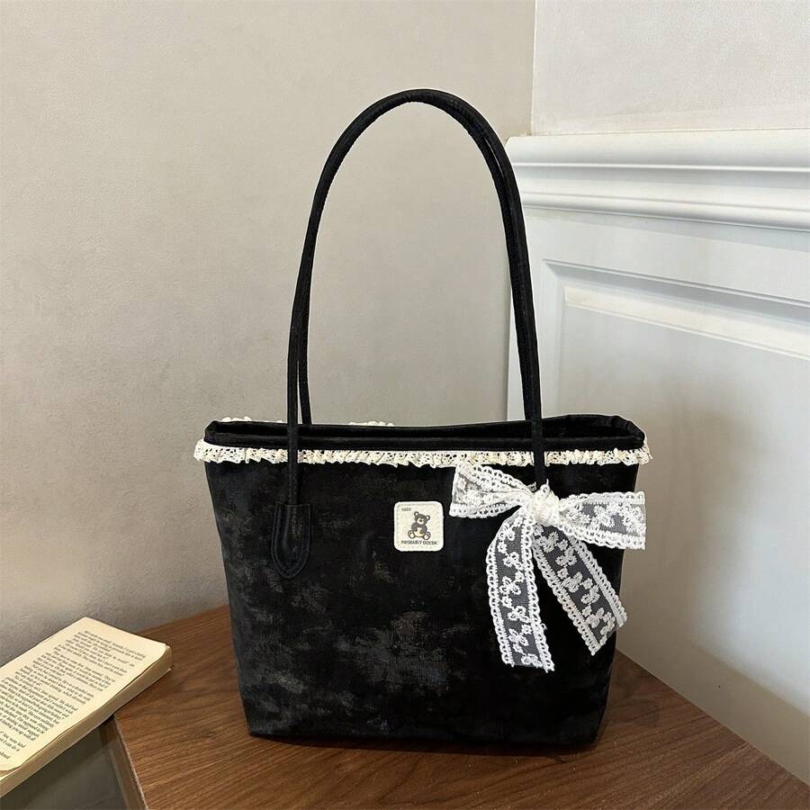 1pc Black & Gold Metal Buckle Scarf Tote Bag, Luxury High-End, Ins Viral, Commuter Style, Niche Design, Versatile & Chic, Exquisite Detail, Suitable For Office Commute, Business Meeting, Shopping, Aft
