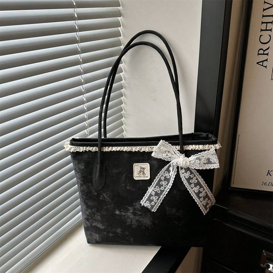 1pc Black & Gold Metal Buckle Scarf Tote Bag, Luxury High-End, Ins Viral, Commuter Style, Niche Design, Versatile & Chic, Exquisite Detail, Suitable For Office Commute, Business Meeting, Shopping, Aft