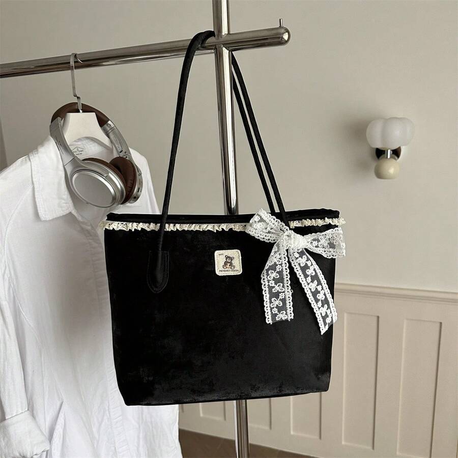 1pc Black & Gold Metal Buckle Scarf Tote Bag, Luxury High-End, Ins Viral, Commuter Style, Niche Design, Versatile & Chic, Exquisite Detail, Suitable For Office Commute, Business Meeting, Shopping, Aft