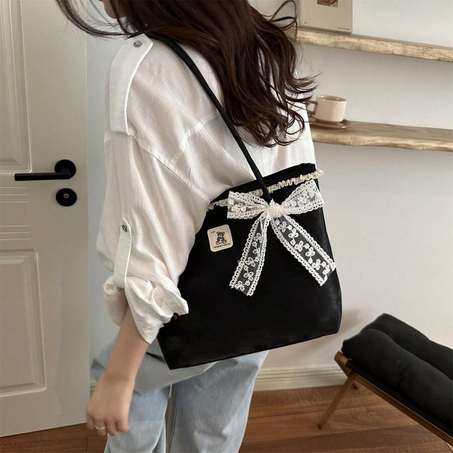 1pc Black & Gold Metal Buckle Scarf Tote Bag, Luxury High-End, Ins Viral, Commuter Style, Niche Design, Versatile & Chic, Exquisite Detail, Suitable For Office Commute, Business Meeting, Shopping, Aft