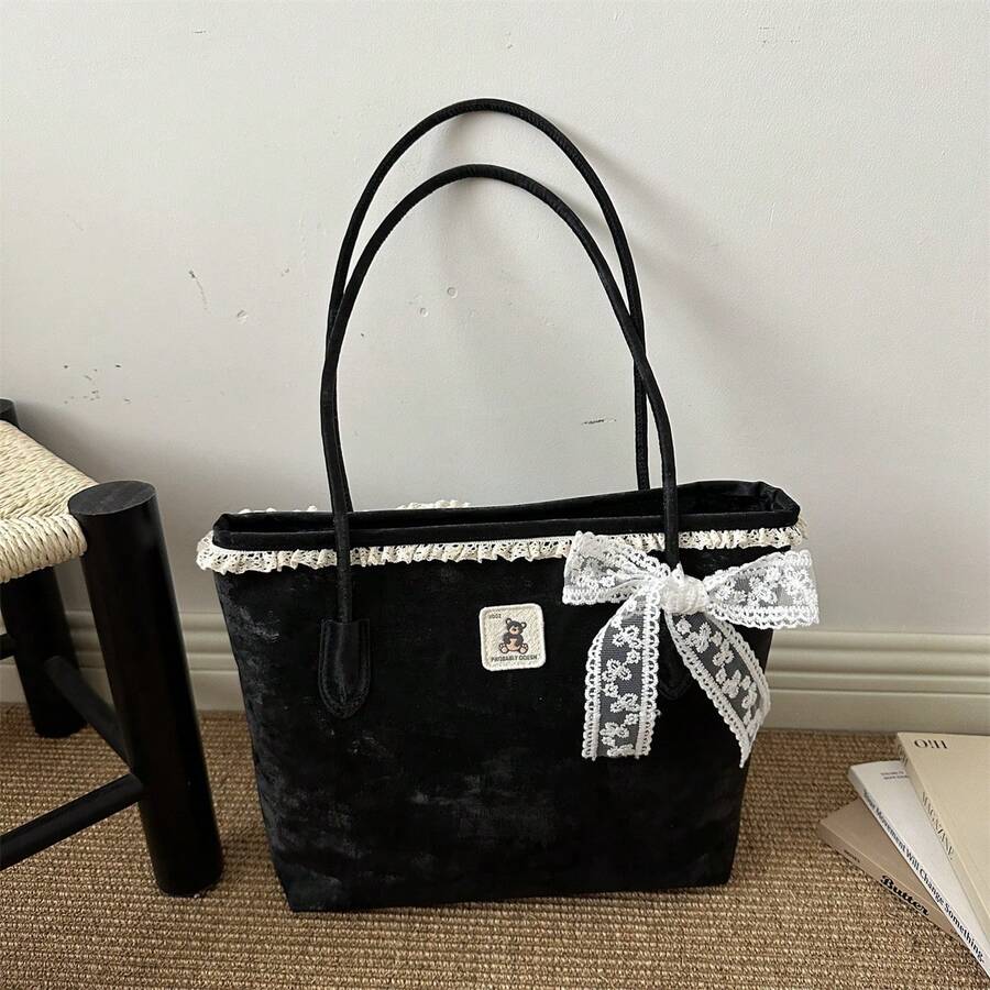 1pc Black & Gold Metal Buckle Scarf Tote Bag, Luxury High-End, Ins Viral, Commuter Style, Niche Design, Versatile & Chic, Exquisite Detail, Suitable For Office Commute, Business Meeting, Shopping, Aft