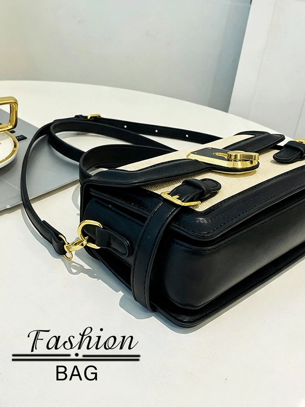 1 PC Black-And-White Color-Blocked Shoulder Bag,And Tote Bag,Purse,Bags,Black Purse,Purses And Bags Women,Crossbody Bags For Women,Work Bag,Makeup Bag