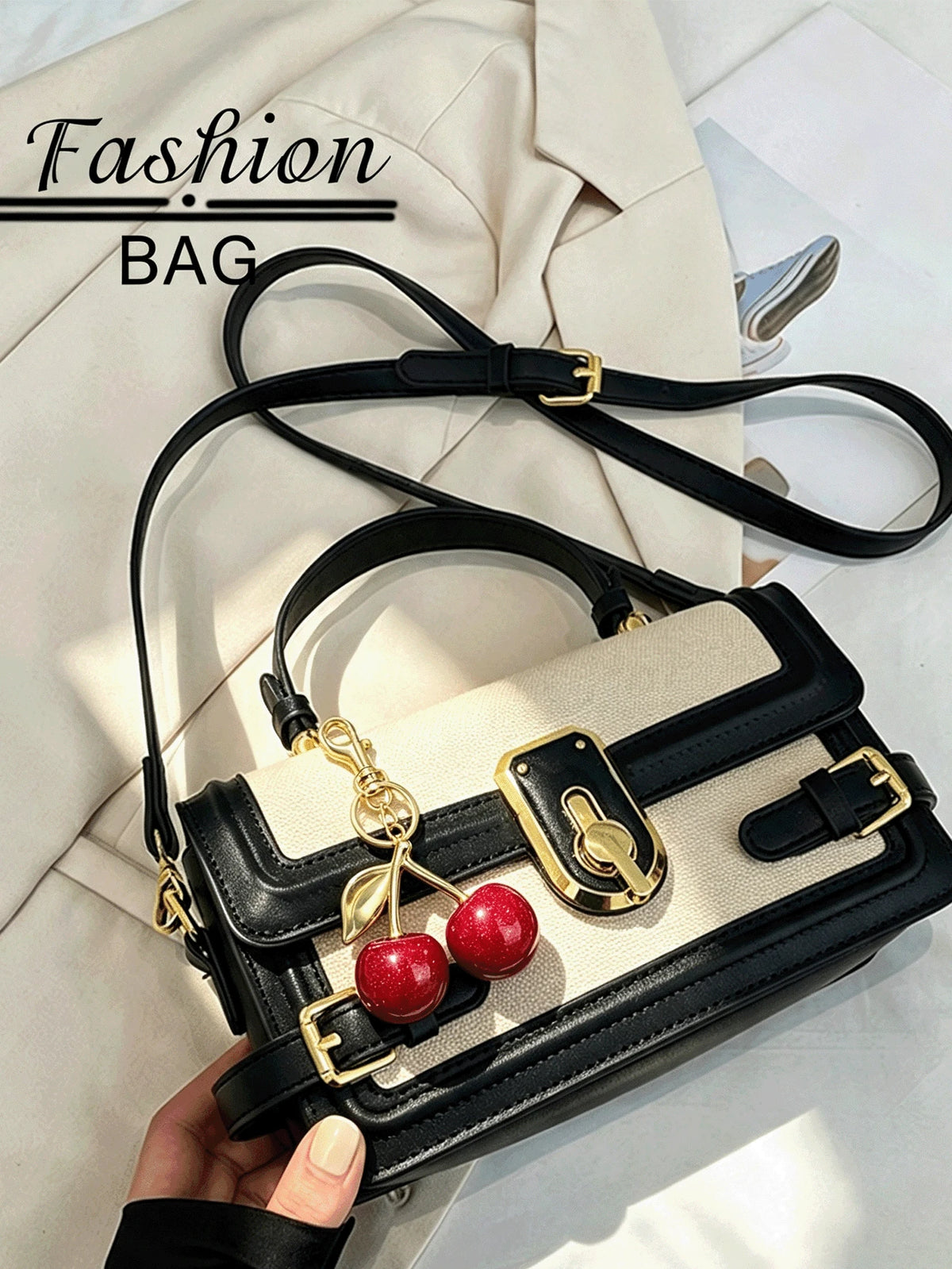 1 PC Black-And-White Color-Blocked Shoulder Bag,And Tote Bag,Purse,Bags,Black Purse,Purses And Bags Women,Crossbody Bags For Women,Work Bag,Makeup Bag