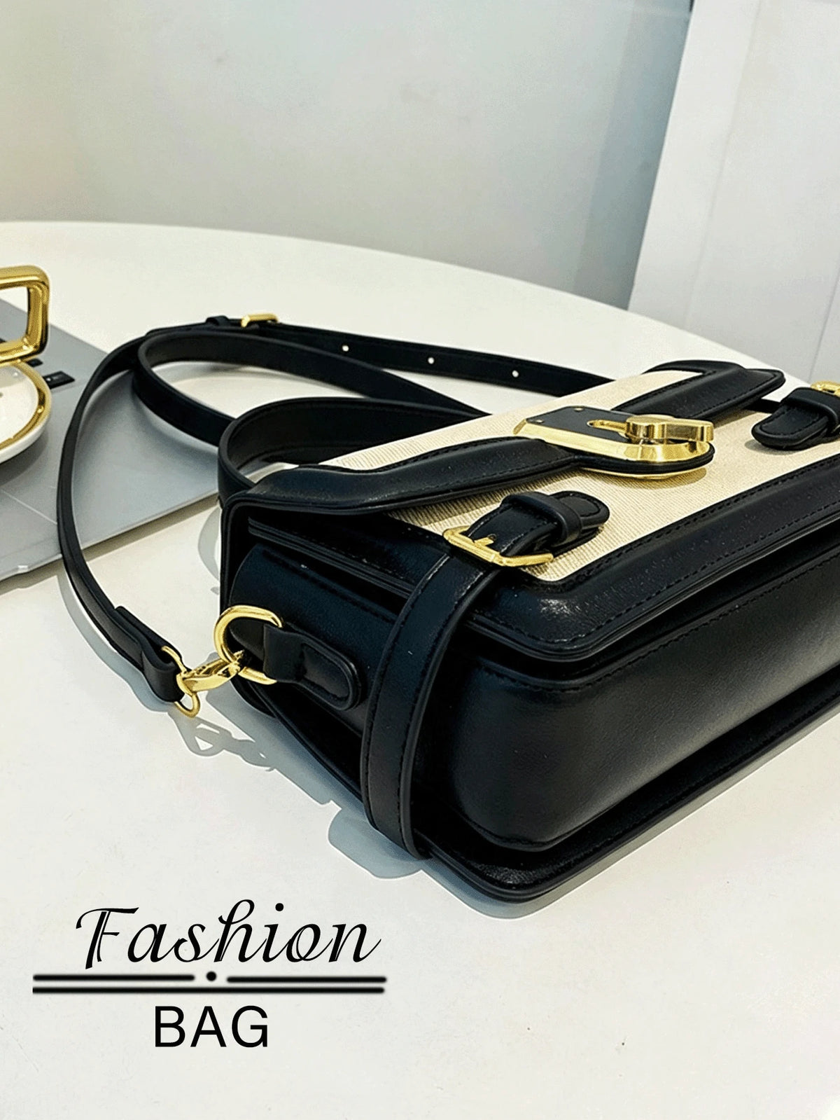 1 PC Black-And-White Color-Blocked Shoulder Bag,And Tote Bag,Purse,Bags,Black Purse,Purses And Bags Women,Crossbody Bags For Women,Work Bag,Makeup Bag