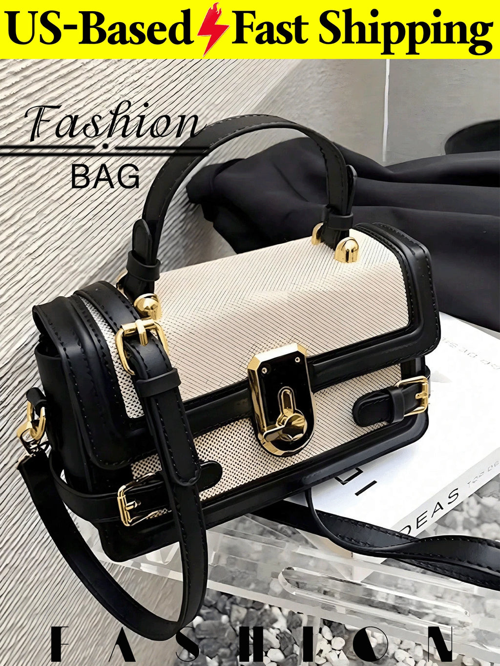 1 PC Black-And-White Color-Blocked Shoulder Bag,And Tote Bag,Purse,Bags,Black Purse,Purses And Bags Women,Crossbody Bags For Women,Work Bag,Makeup Bag
