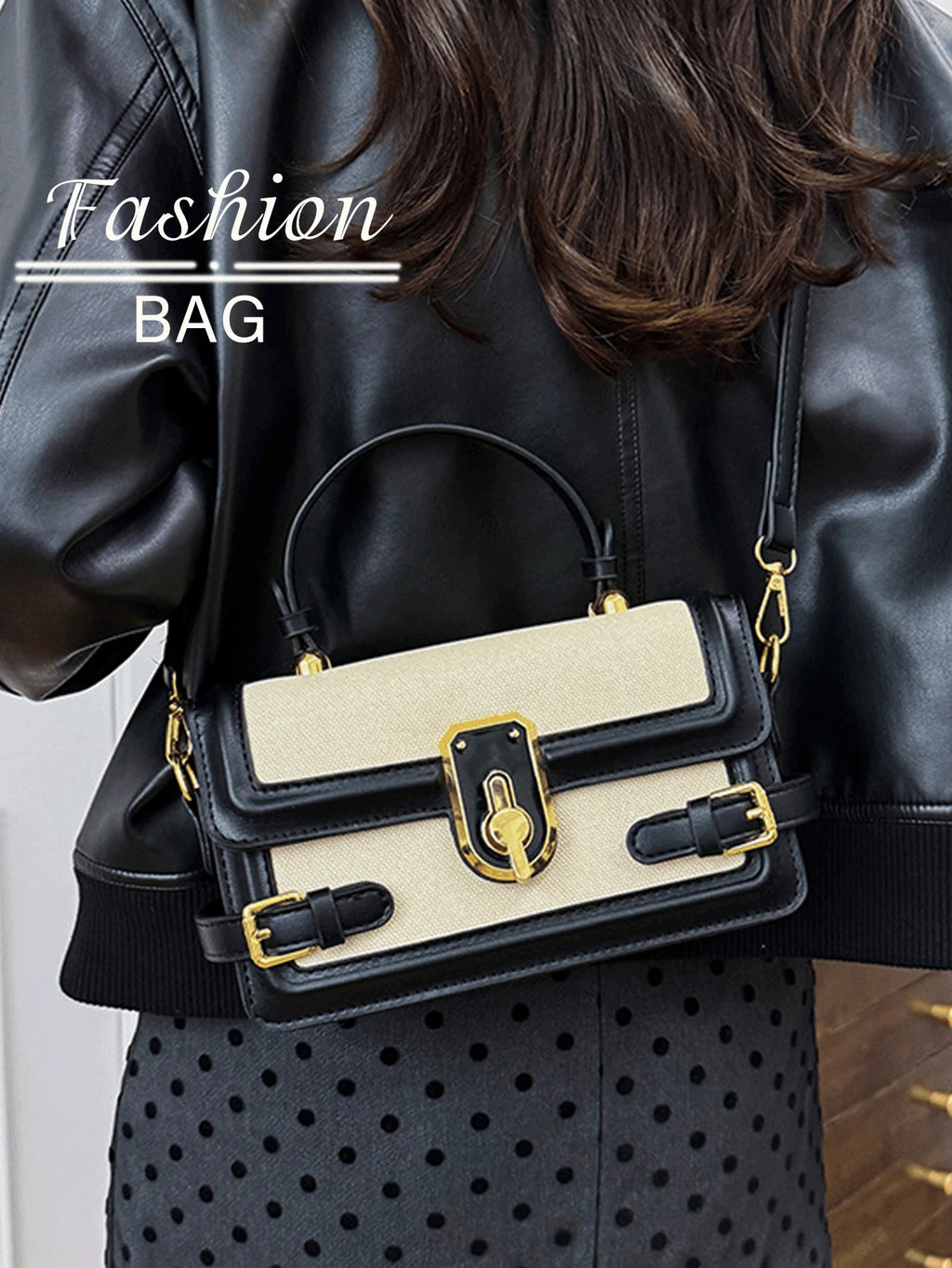 1 PC Black-And-White Color-Blocked Shoulder Bag,And Tote Bag,Purse,Bags,Black Purse,Purses And Bags Women,Crossbody Bags For Women,Work Bag,Makeup Bag