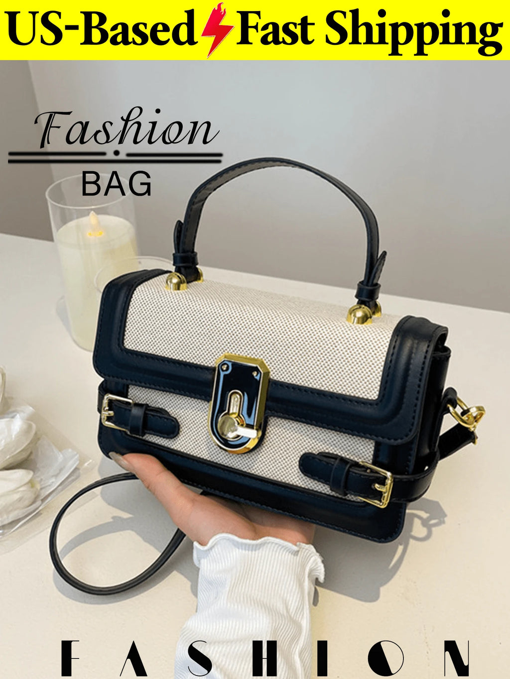 1 PC Black-And-White Color-Blocked Shoulder Bag,And Tote Bag,Purse,Bags,Black Purse,Purses And Bags Women,Crossbody Bags For Women,Work Bag,Makeup Bag