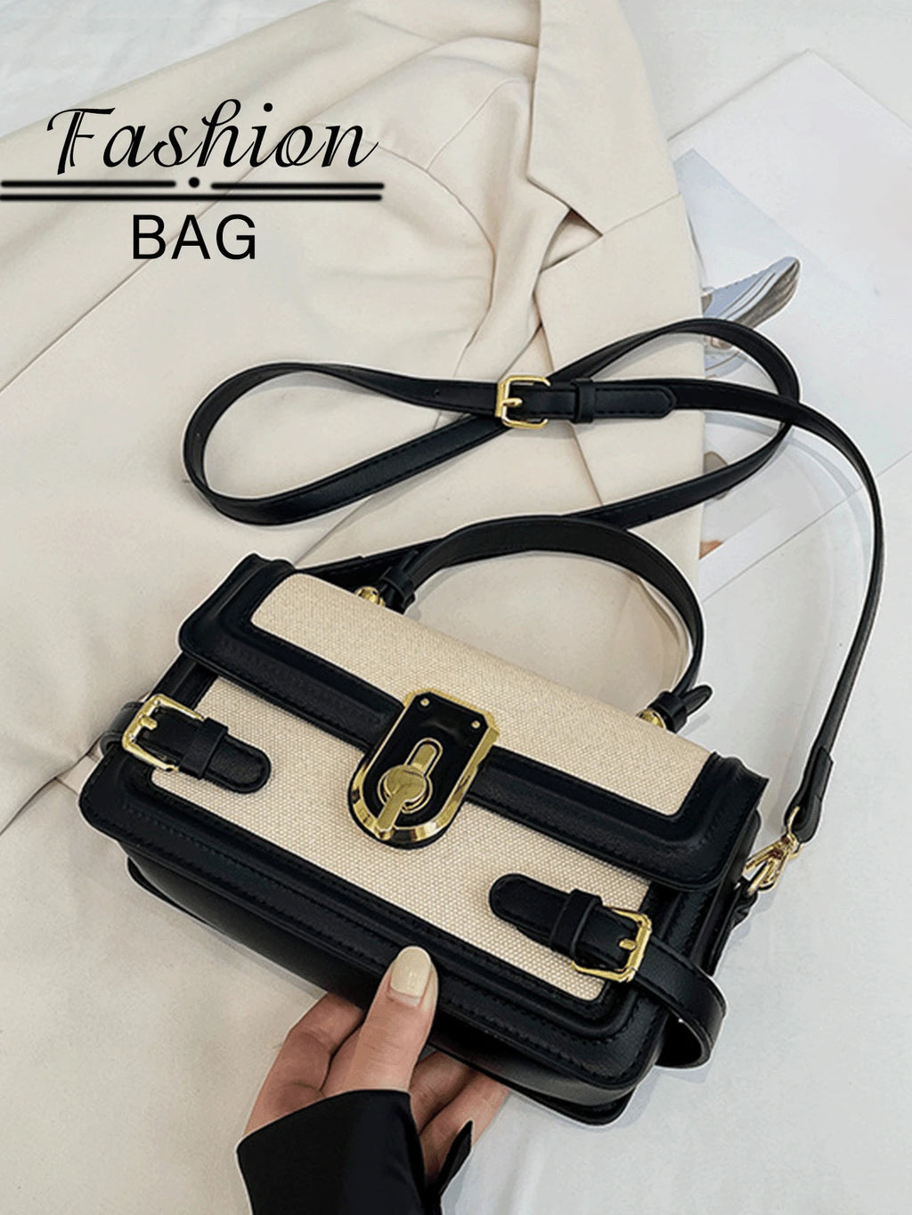 1 PC Black-And-White Color-Blocked Shoulder Bag,And Tote Bag,Purse,Bags,Black Purse,Purses And Bags Women,Crossbody Bags For Women,Work Bag,Makeup Bag