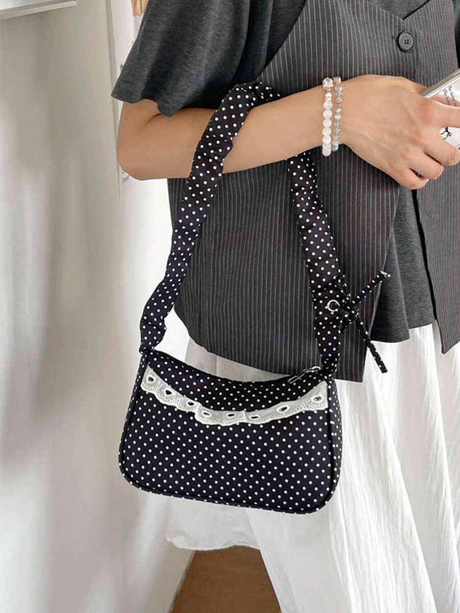 2026 New Fashion Women's Polka Dot Shoulder Bag Small Handbag Pleated Tote Commuter Bag Underarm Bag
