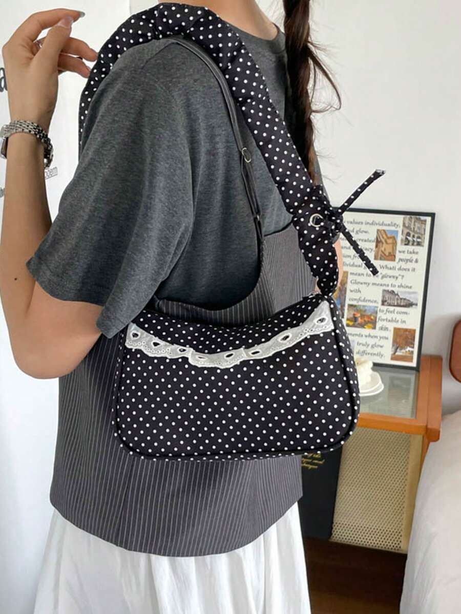2026 New Fashion Women's Polka Dot Shoulder Bag Small Handbag Pleated Tote Commuter Bag Underarm Bag