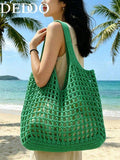 Dedoo Cream White Hollow Knit Large Capacity Tote Bag, Mesh Shopping Bag, Practical Shoulder Bag, Suitable For Vacation And Daily Outings