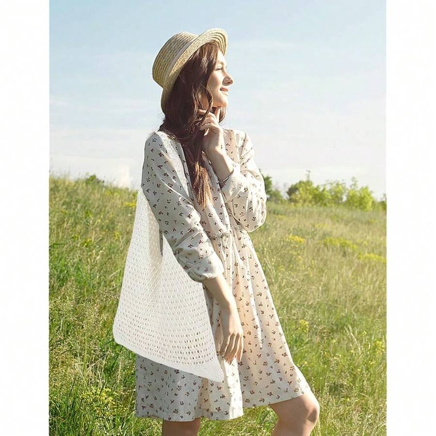 Knitted Shoulder Tote Bag Large Crochet Beach Bag Hobo Bag Aesthetic Tote Handbags For Women