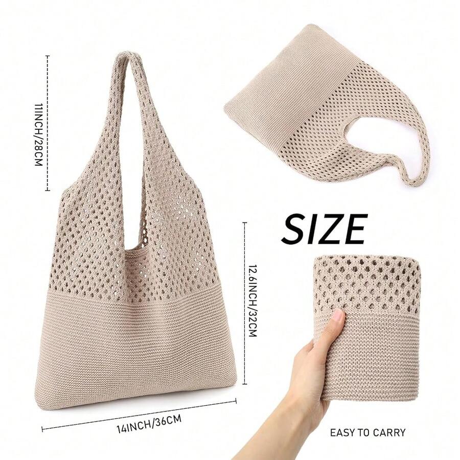 Knitted Shoulder Tote Bag Large Crochet Beach Bag Hobo Bag Aesthetic Tote Handbags For Women