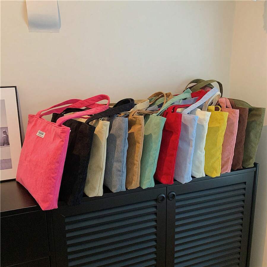 Ladies Retro Corduroy Tote Bag Minimalist Large Capacity Shoulder Handbag Casual Vintage Canvas Shopper Bag For Work School Daily Use