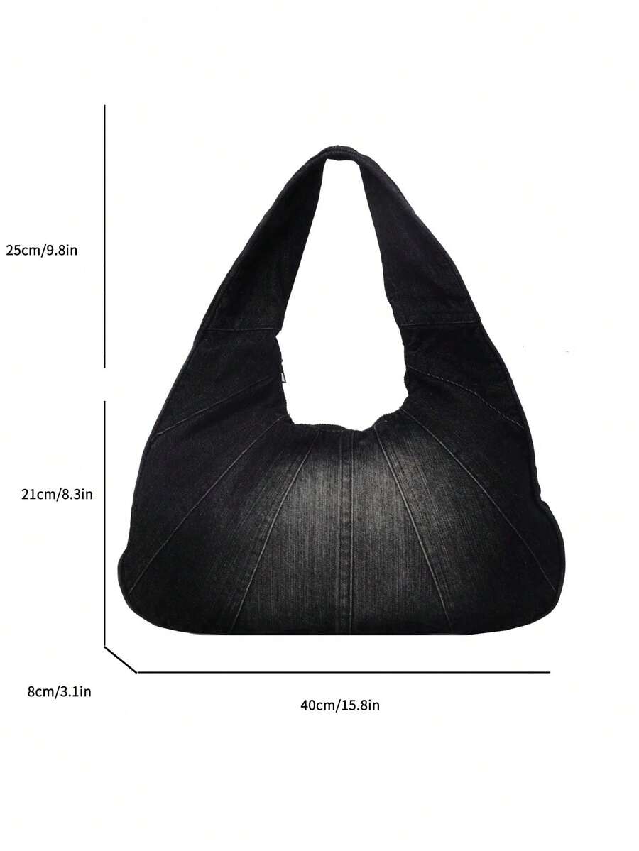 New Denim Bags,Popular Crescent-Shaped Cowhide Jean Fabric Handbag, Large Capacity Crossbody Bag For Commuting And Casual Occasions.Spacious Inside