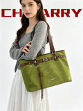 2pcs Women's Elegant Large Capacity Green Tote Bag, Light Luxury Fashion Style, Faux Suede Shoulder Bag, Strap Design, Knot Decoration, Autumn/Winter New College Student Commuter Bag, Suitable For Sho