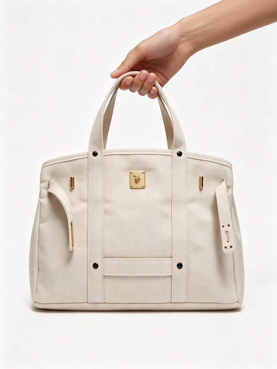 Canvas Tote Bag For Women 2026 New Arrival Luxurious Niche Design Color-Blocked Handbag Spacious Commuter Tote Versatile Everyday Bag